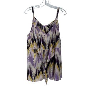 Torrid Purple White Yellow Printed V-Neck Sleeveless Tie Front Tank Top 1 1X